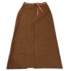 Mercer & Madison Skirt Womens 4 Brown Linen Woven Midi Ribbon Waist Detail Lagen